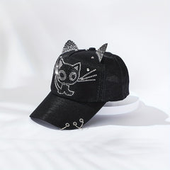 Rhinestone Cat Ears Baseball Cap Sun Hat Cartoon Lightweight Golf Dad Hat