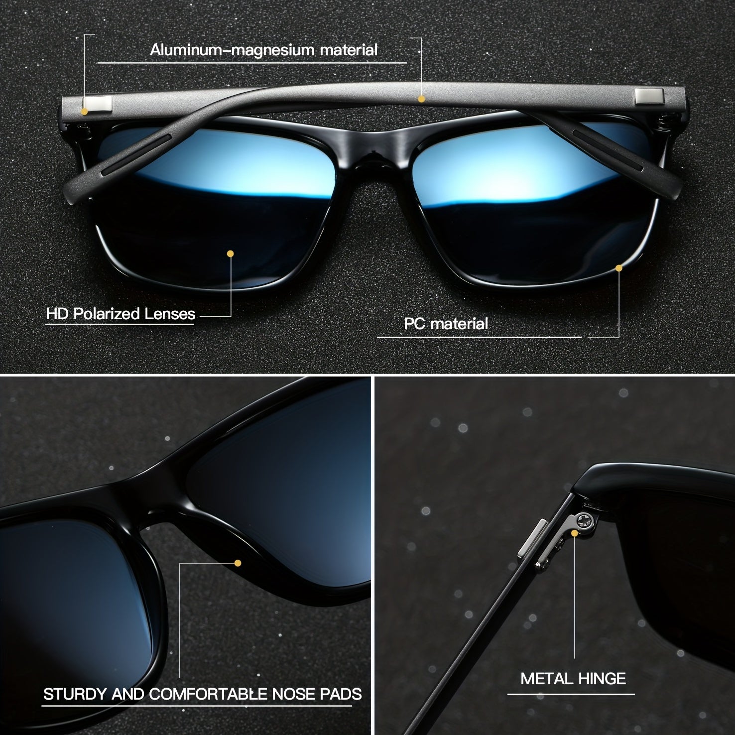 RoyalHot Polarized Square Sunglasses Aluminum Magnesium Frame