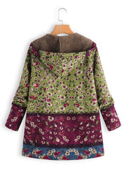 Floral Print Hooded Padded Coat Winter Outerwear