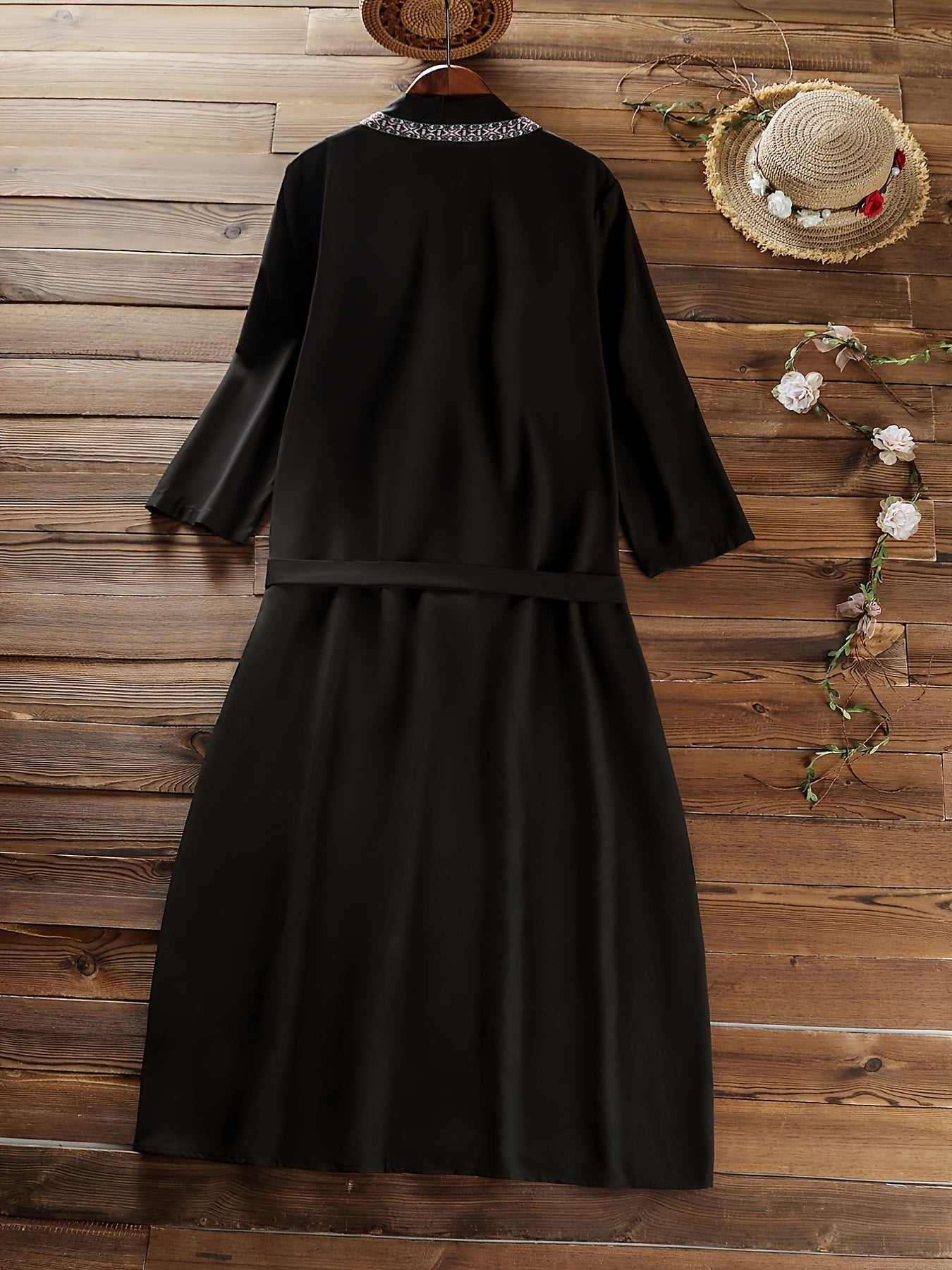 Boho Dress Women's Plus Geometric Trim V Neck Robe Dress