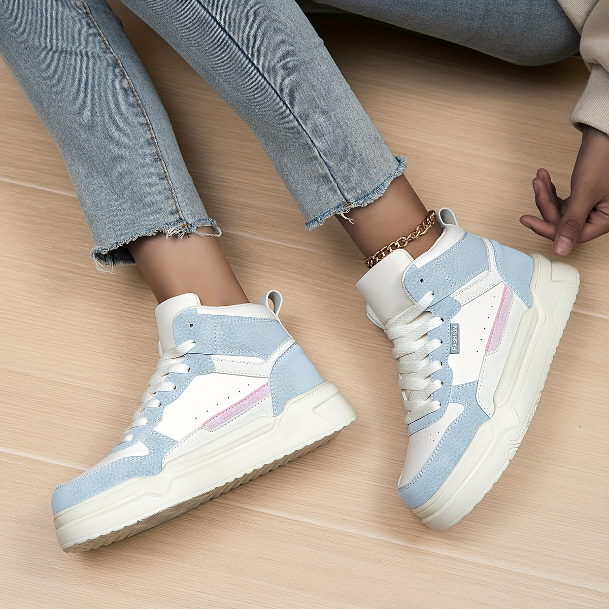 Women's Chunky Sneakers Faux Leather Heighten Block Casual Shoes