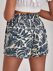 Leaves Print Vacation Shorts Elastic Waist Women's Clothing