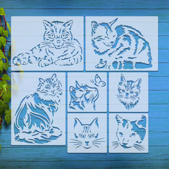 7pcs Cat Painting Stencils for Wall Art Fabric Wood Painting