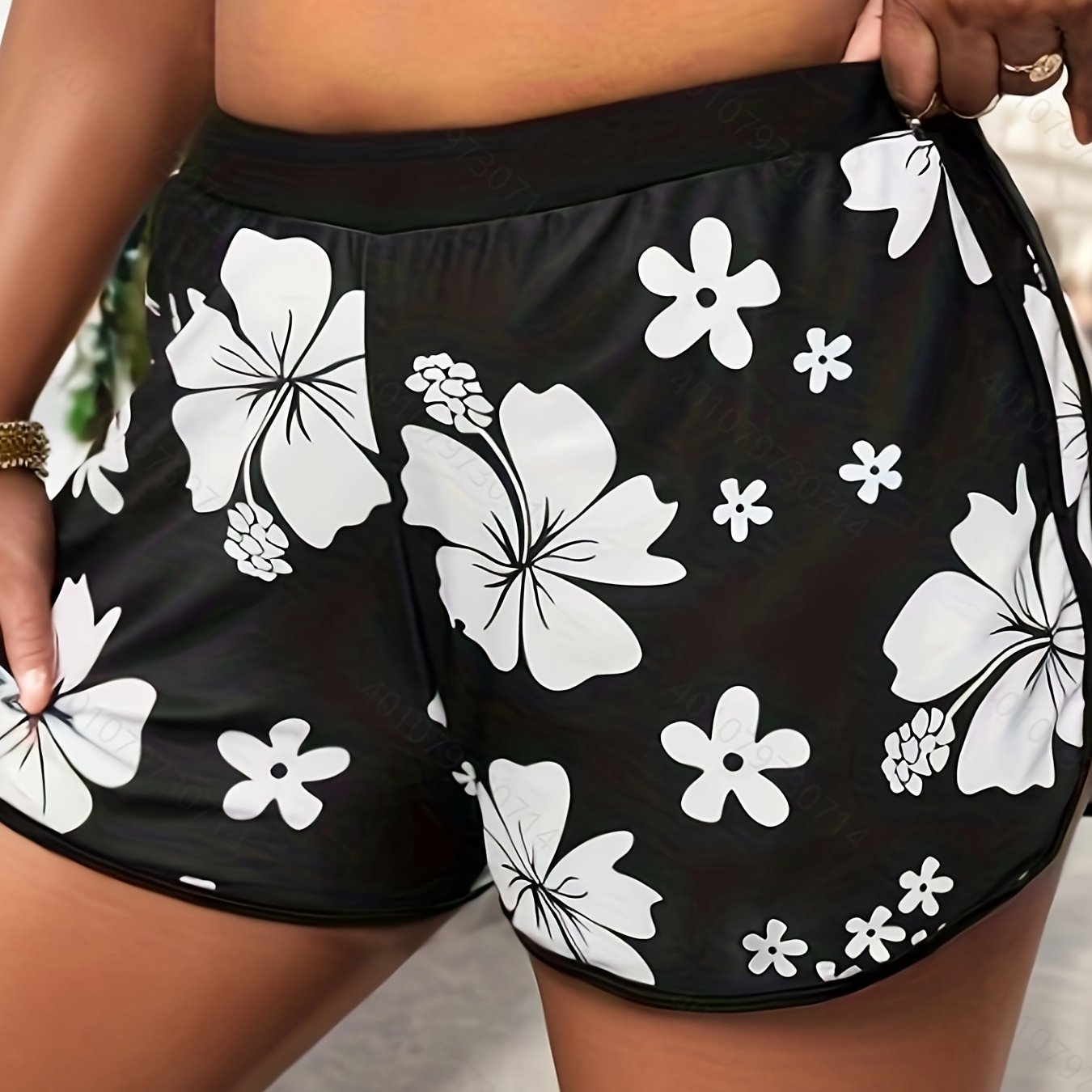 Floral Print Swimsuit Shorts Loose Fit High Stretch Tankini Bottoms