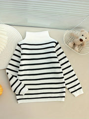 Boys Striped Sweater Round Neck Long Sleeve Warm Knit Pullover Top