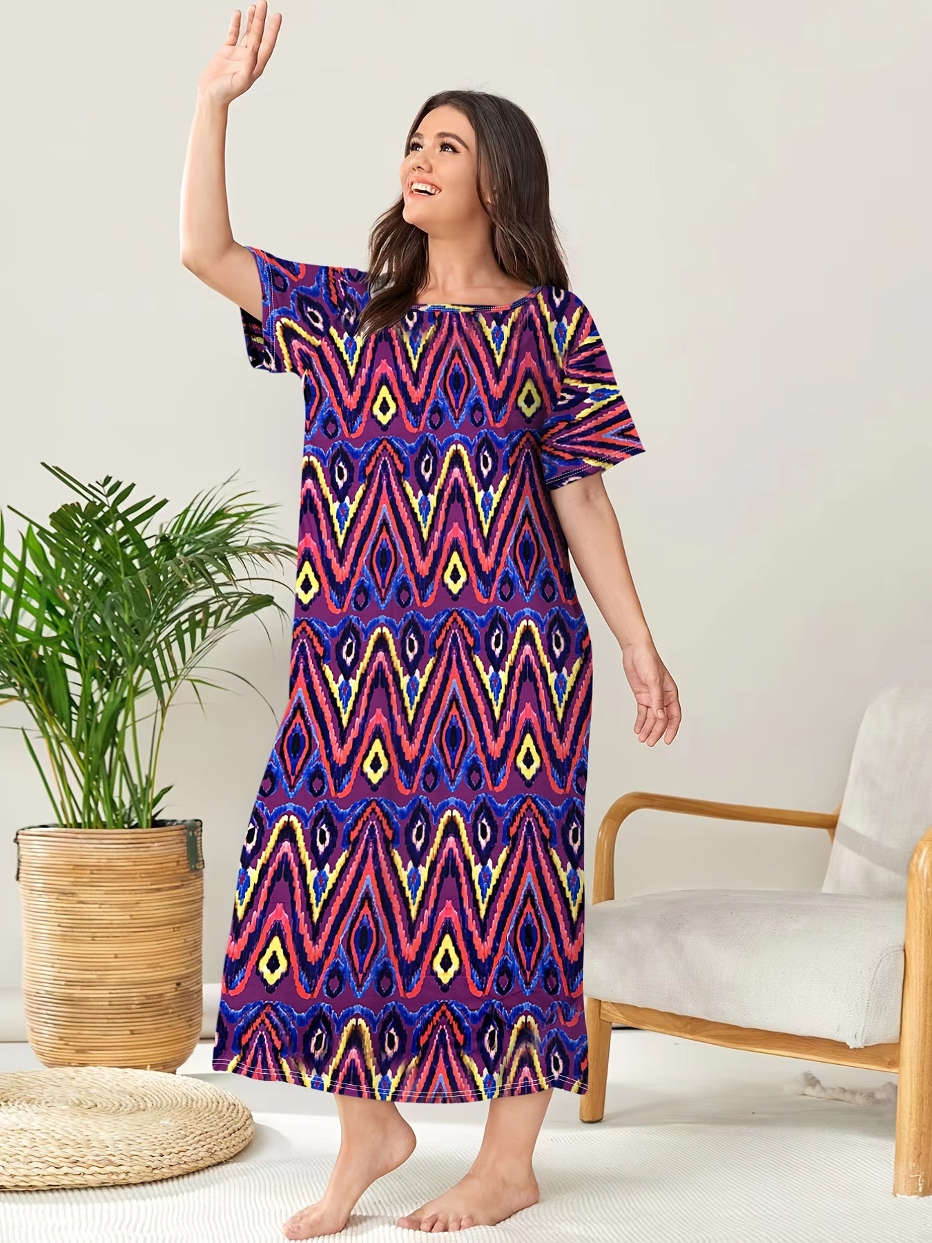 Casual Loungewear Dress Women's Plus Allover Print Short Sleeve