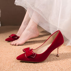Women's Bowknot Stiletto Mid Heel Wedding Pumps