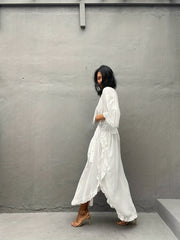 Ruffle Trim Bat Sleeve Cover Up Dress