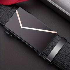 Men's Automatic Buckle PU Leather Belt for Business Pants