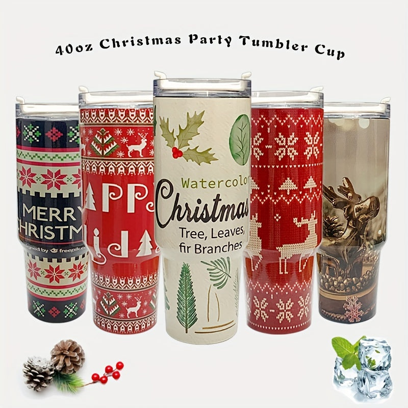 40oz Christmas Tumbler Cup w/ Handle & Straw Lid
