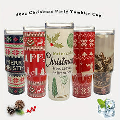 40oz Christmas Tumbler Cup w/ Handle & Straw Lid