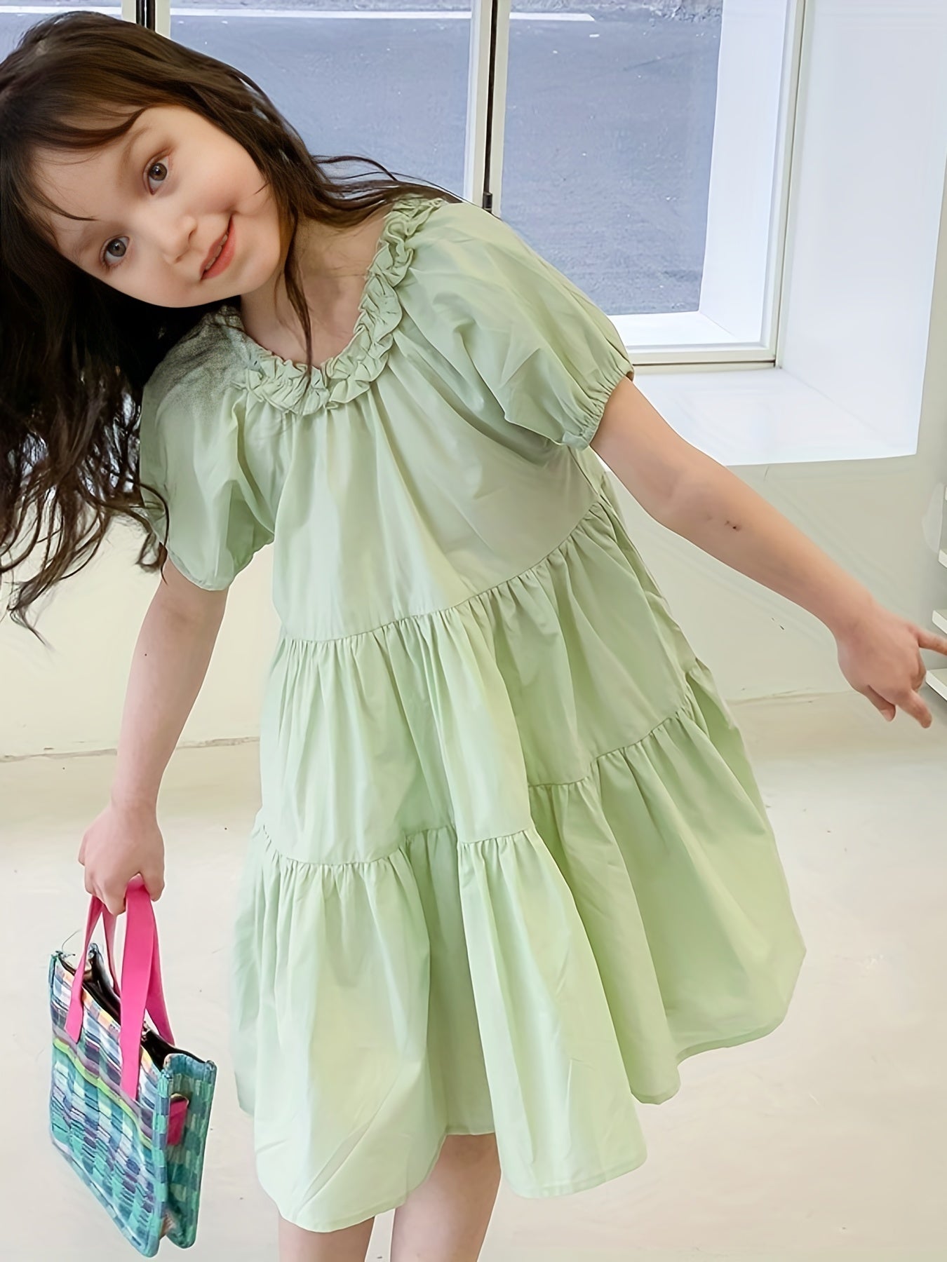 Girl's Princess Dress Cotton Puff Sleeve Summer Clothing