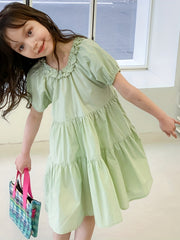 Girl's Princess Dress Cotton Puff Sleeve Summer Clothing
