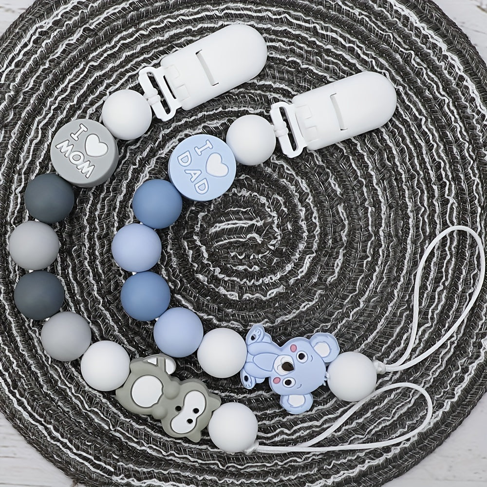 2pcs Silicone Bead Pacifier Clips for Baby Girls & Boys