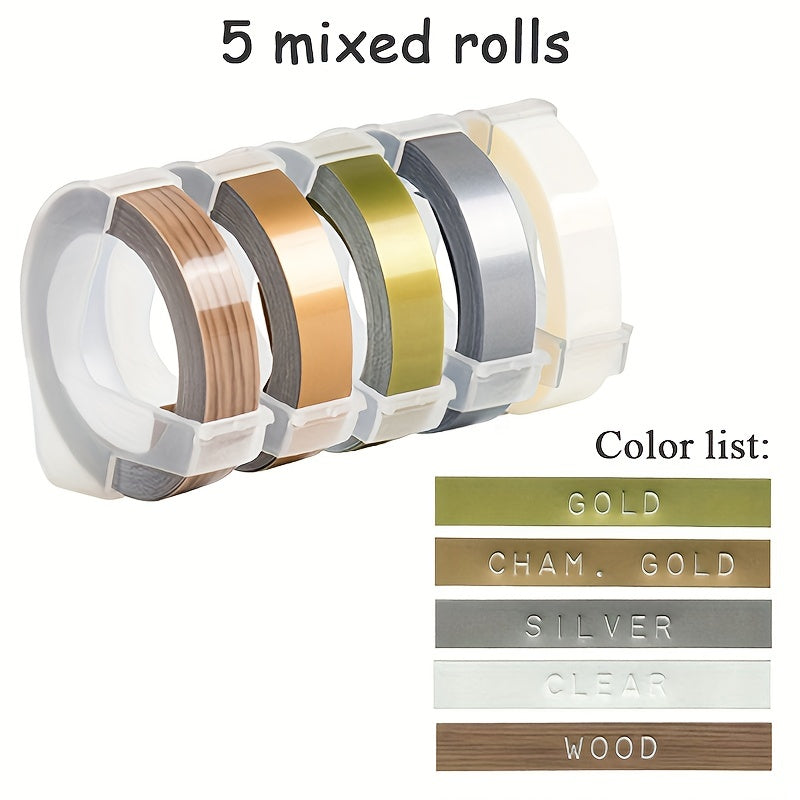 5pcs 3D Embossing Tape 9MM DIY Plastic Label Tape For Crafts Journals Planners