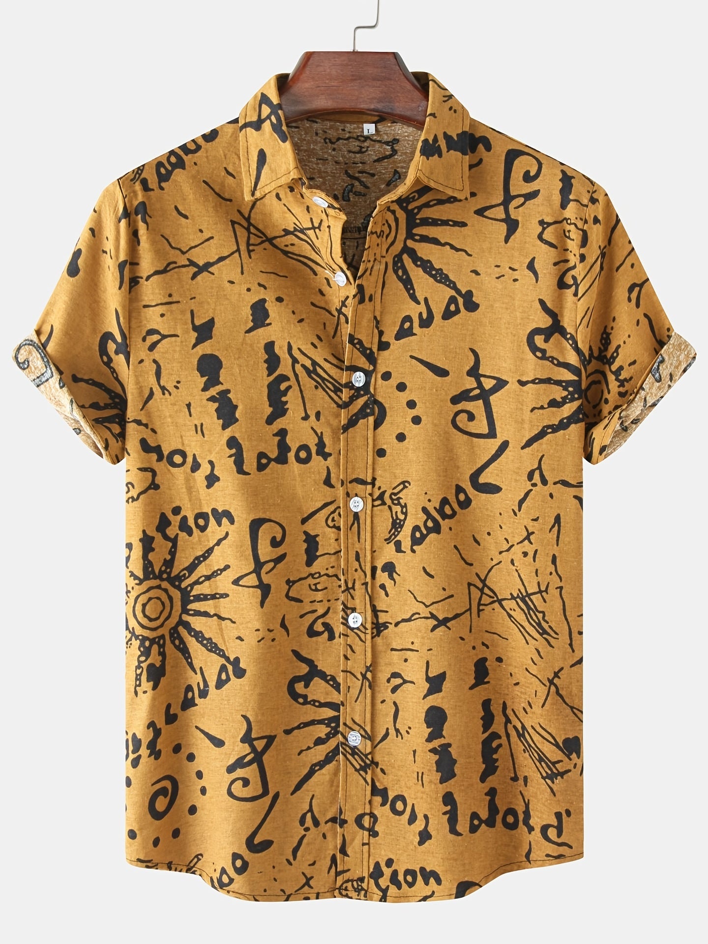 Men s Casual Flax Tie Doodle Style Shirt Short Sleeve Hawaiian Shirt