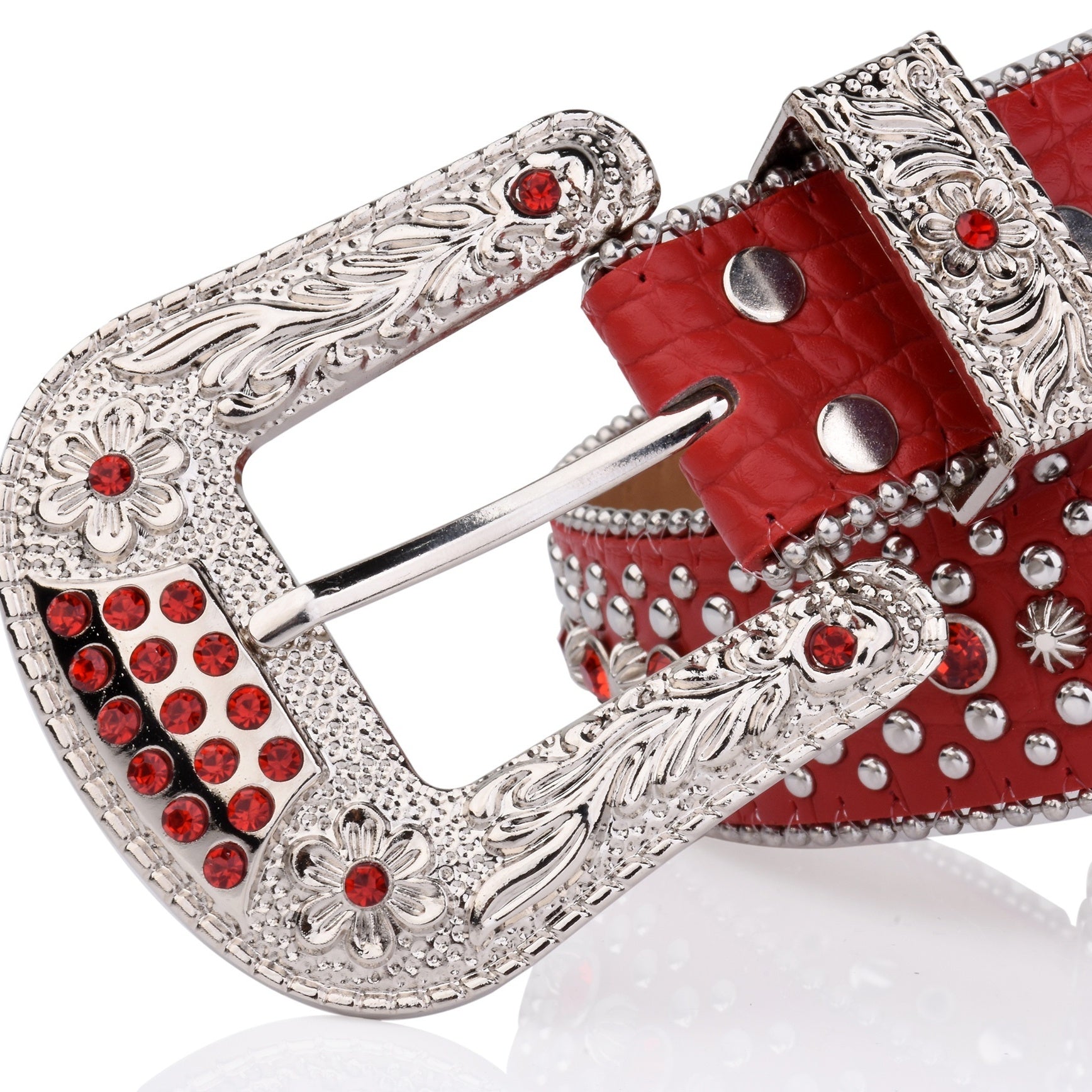 Y2K Red Rhinestone Inlaid Beads Decor PU Belt