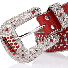 Y2K Red Rhinestone Inlaid Beads Decor PU Belt