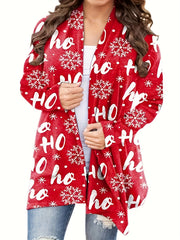 Christmas Casual Cardigan - Tree & Elk Print Long Sleeve