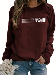 Letter Print Crew Neck Sweatshirt Women's Clothing