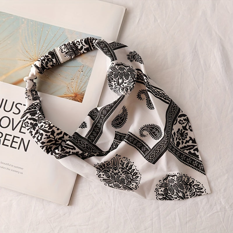 Paisley Print Headband Triangle Head Scarf Elastic Fabric Turban Women