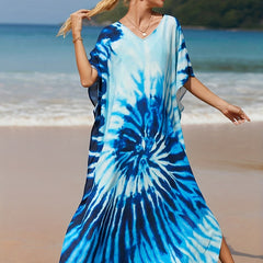 Boho Cover Up Dress Women's Plus Tie Dye V Neck Cover Up Dress