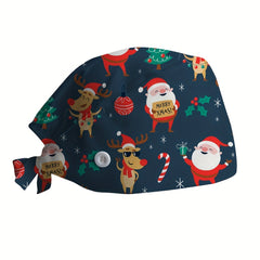Christmas Cartoon Print Work Hat Elastic Nurse Cap Adjustable Scrub Hats