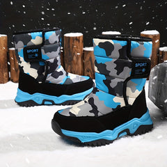 Boys Camo Comfort Snow Boots Soft Warm Plus Fleece Outdoor Walking Hiking