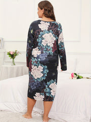 Peony & Geo Print Long Sleeve Tee Nightdress