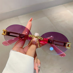 Oval Rimless Sunglasses Gradient UV400 Sun Shades