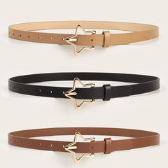 Golden Star Buckle Classic PU Leather Belt for Girls