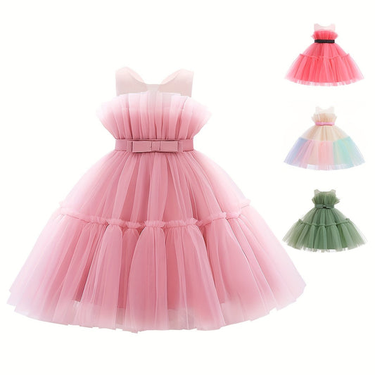 Baby Girls Sleeveless Mesh Bowknot Princess Dress