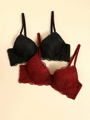 2pcs Lace Push Up Bras with Scallop Trim