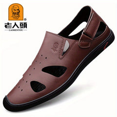 Men's Leather Hiking Sandals Non Slip Outdoor Beach Water Shoes