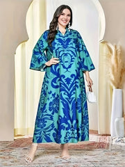 Modest Abaya Dress Women's Plus Floral Ruffled Maxi Dress