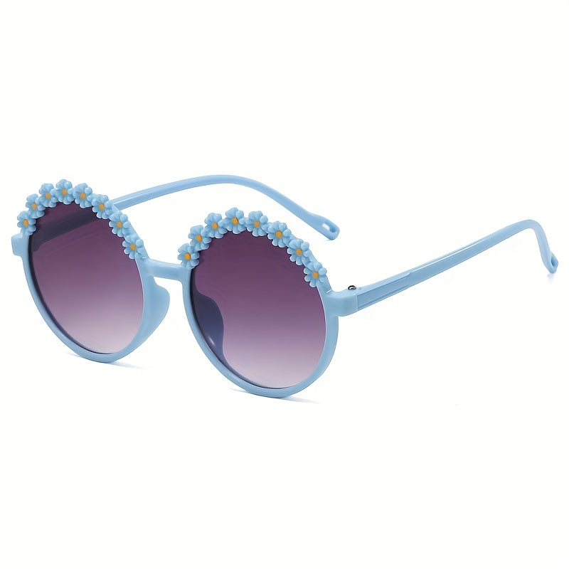Girls Sweet Flowers Round Frame Sunglasses UV Protection Summer Accessories