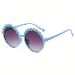 Girls Sweet Flowers Round Frame Sunglasses UV Protection Summer Accessories