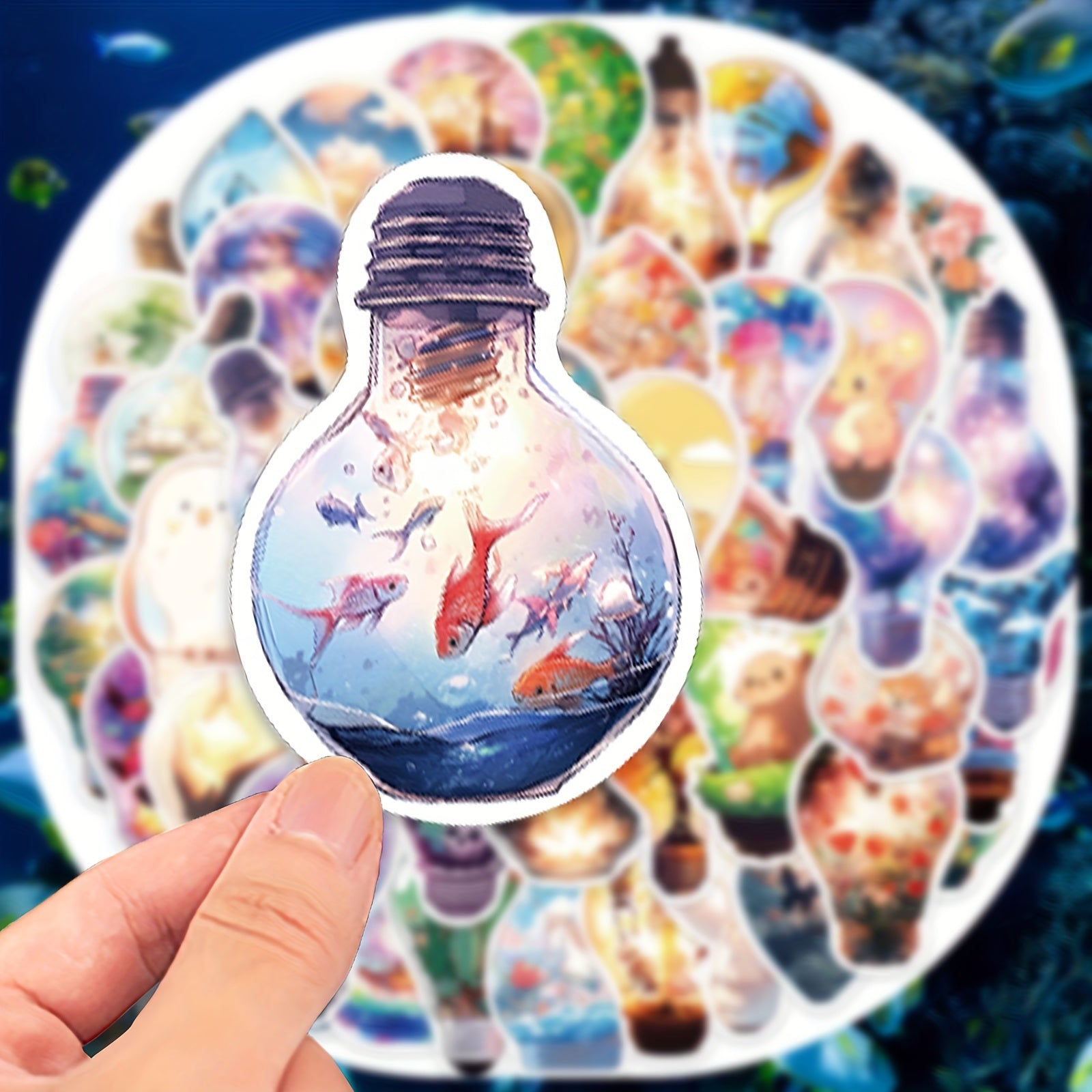 50pcs Light Bulb World Stickers Waterproof DIY Water Bottles Laptops Phones