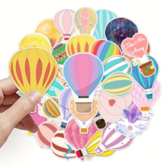 50 Colorful Hot Air Balloon Stickers for Water Bottles & Laptops