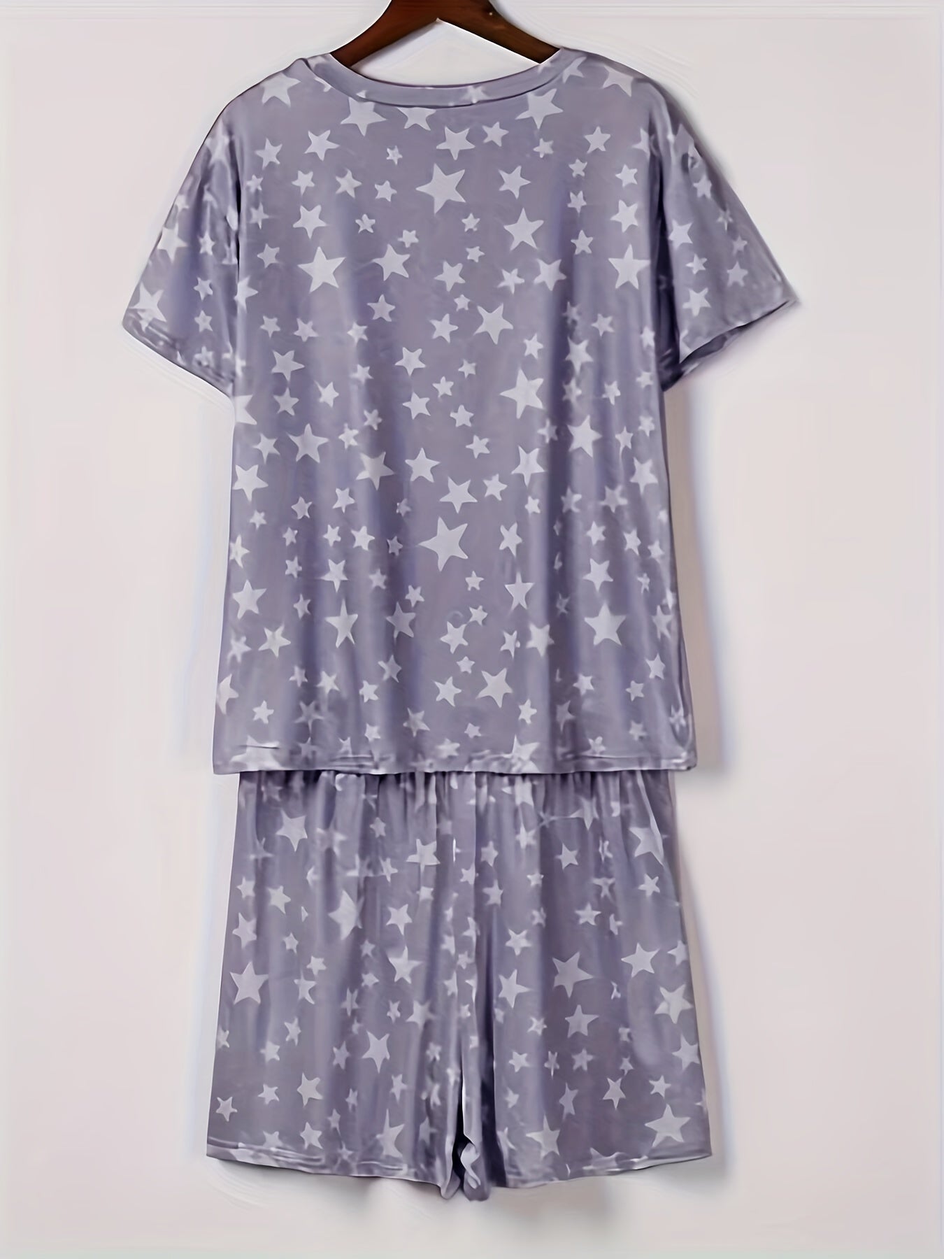 Stars Print Casual Two piece Set Crew Neck Short Sleeve Tee & Drawstring Shorts