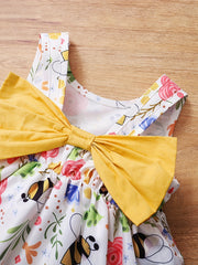 Baby Girls Bee Floral Dress with Bowknot Sleeveless
