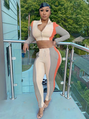 Street Wear Zip Up Crop Top & Elastic Pants Set