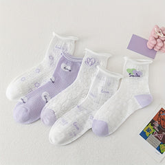 5 Pairs Heart & Floral Print Socks for Women