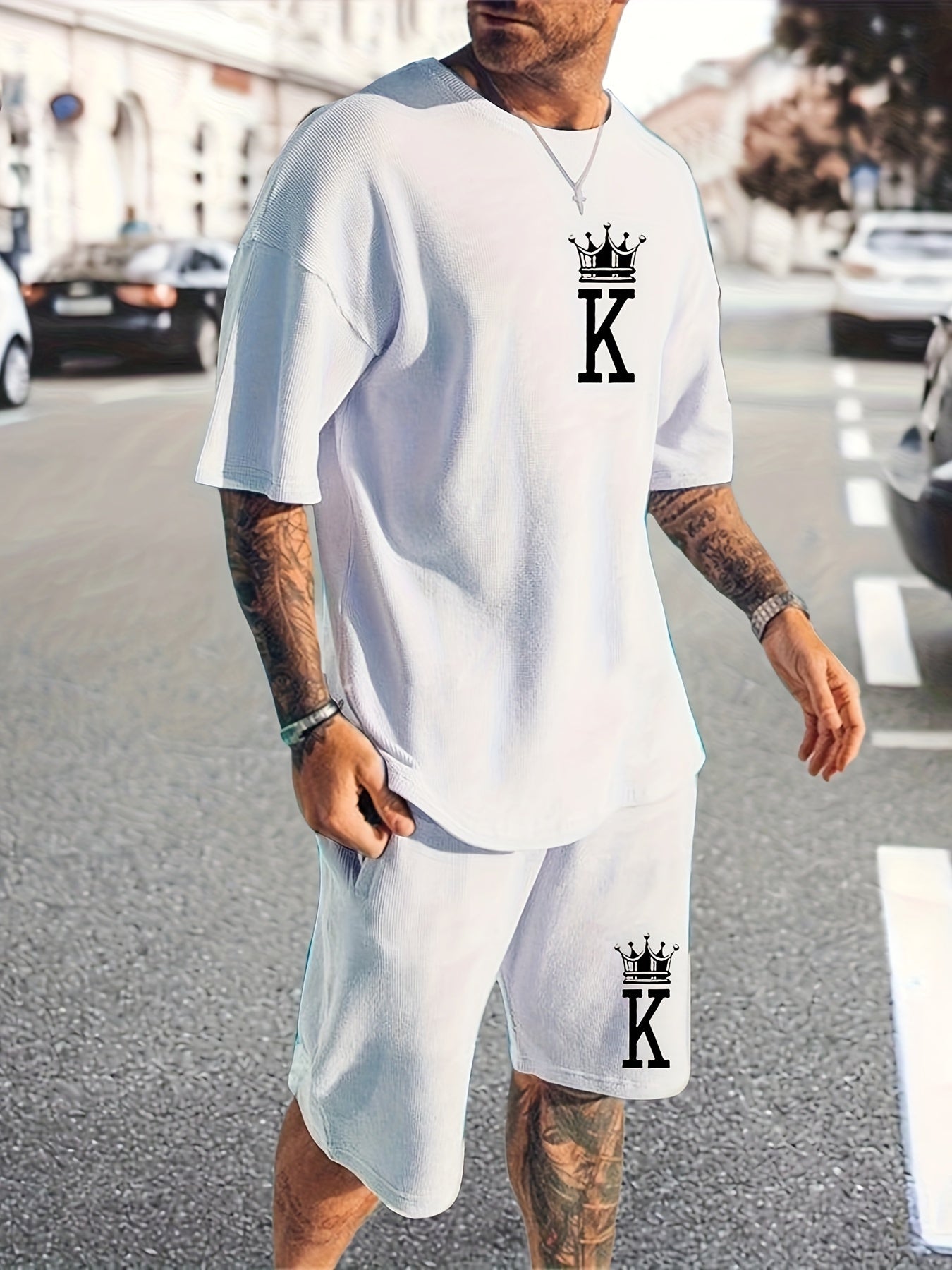 Men's King Print Sports T-shirt & Shorts Set for Summer