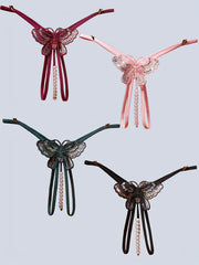 Butterfly Embroidery Thongs with Faux Pearl Panties