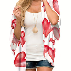 Print Half Sleeve Cover Up Comfy Chiffon V Neck Loose Kimono Cover Up
