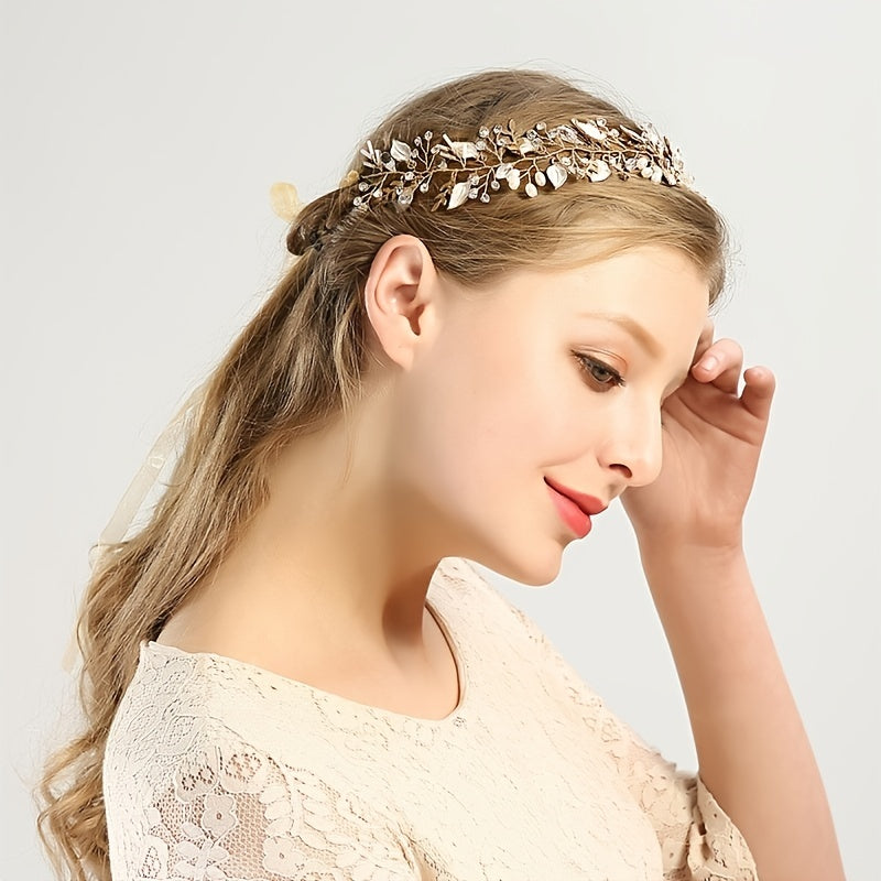Pearl Rhinestone Leaf Head Piece Wedding Bridal Hair Accessory