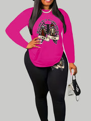 Halloween Outfits Women's Plus Skull Couple Print Top & Leggings Set