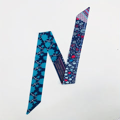 Flower Print Skinny Scarf Long Ribbon Neckerchief Satin Decorative Hair Ribbon