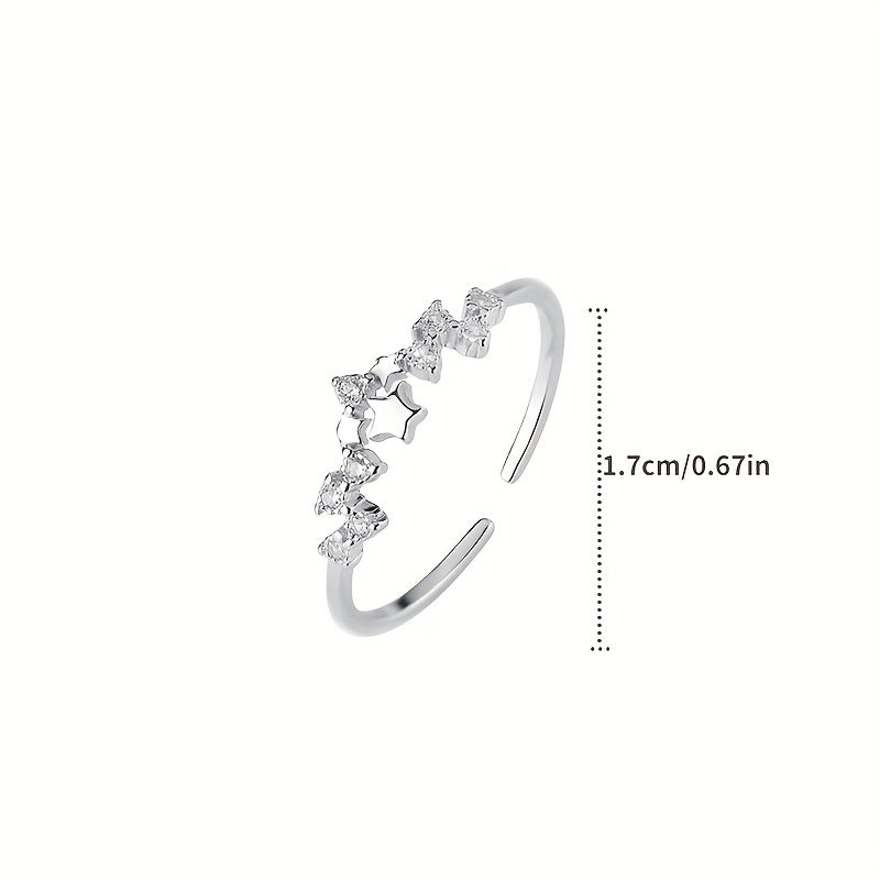 Rhinestone Star 925 Silver Open Ring For Girls